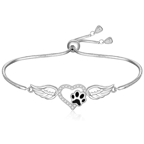Paw Print Bracelets for Women Sterling Silver Dog Cat Angel Jewelry | Bracelet Animal Paw Print Gifts Always in My Heart Memorial Birthday Holiday Christmas Halloween