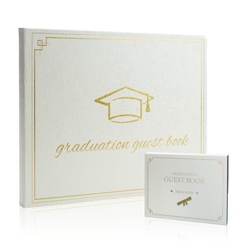 Graduation Guest Book 2026 - Memory Scrapbook for College Gifts Graduation, Guest Book for Graduation Party Sign-In with Custom Message 120 Pages, 7x9 Inch Elegant Graduation Yearbook (White) - color: white