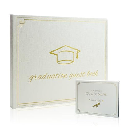 Graduation Guest Book 2026 - Memory Scrapbook for College Gifts Graduation, Guest Book for Graduation Party Sign-In with Custom Message 120 Pages, 7x9 Inch Elegant Graduation Yearbook (White) - color: white