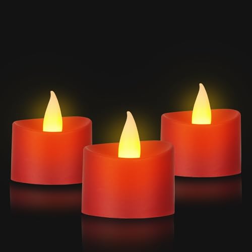 Realistic Flameless LED Tea Lights - 12 Pack Festive LED Candles for Christmas, Valentine's Day & Wedding Decor, Realistic Flicker Votives (Red Base, 12 Pack) - color: Red Base, size: 12 Pack