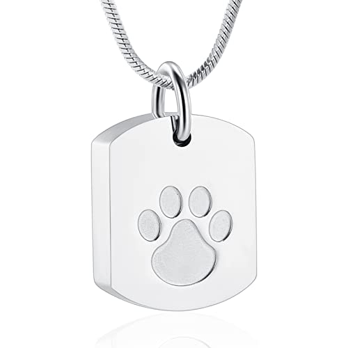 Minicremation Cremation Jewelry Urn Necklace for Ashes for Pet, Paw Print Memorial Ash Jewelry, Keepsake Pendant for Pet's Cat Dog's Ashes with Filling Kit - color: Dog-sliver