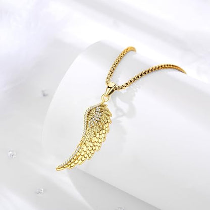 Angel Wings Necklace 925 Sterling Silver Guardian Angel Nurse RN Caduceus Pendant Charm Crystal Angel Jewelry Gifts for Women - style: B-Angel Wing (Golden)