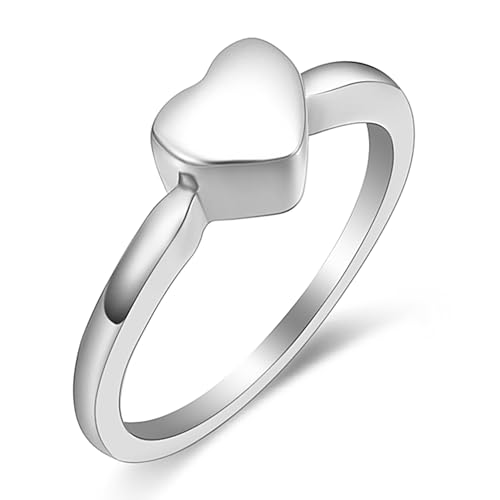 Heart Shape Urn Ring for Ashes for Women Men Finger Ring Memorial Jewelry - color: Silver, size: 7#