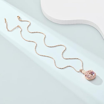 Imrsanl Tree of Life Urn Necklace for Ashes Paw Print Circle of Life Cremation Jewelry Keepsake Pendant Memorial Pet Ashes Holder for Women Men - color: Rose Gold-Purple