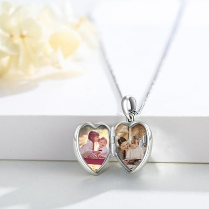 TUGHRA Locket Necklaces That Holds Picture Sterling Silver Elephant Locket Heart Pendant Necklace Photos Jewelry Gifts for Women Teen Mom Daughter - style: 02-Obsidian