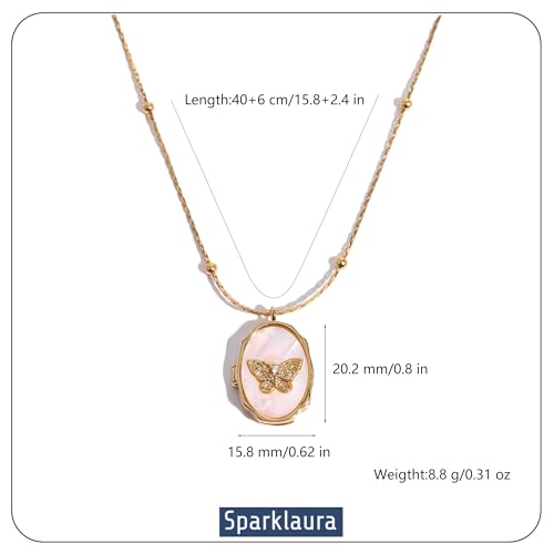 Gold Locket Necklace for Women Vintage, Heart Star Moon Butterfly Angel Holds Picture Photo Oval Locket Pendant Memorial Necklace Personalized Celestial Jewelry Birthday Gifts - style: Oval Butterfly