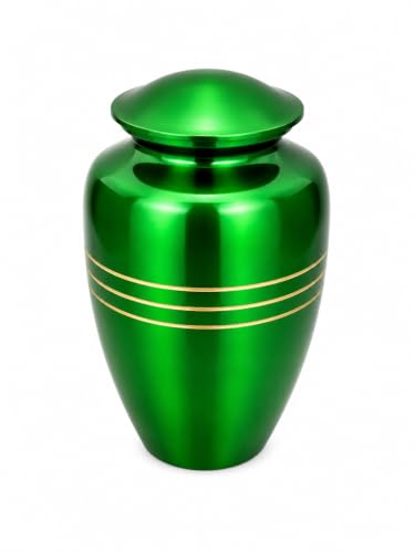 CLEENTABLE Metal Cremation Urn for Human Ashes, Extra Large, Green - color: Green, size: Classic Three-Band - 6.5x11"