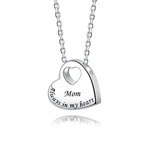 925 Sterling Silver Heart Cremation Necklace Urn Pendant for Ashes with Filling Kit Gift Box Memorial Jewelry for Loved Ones Pet - color: Mom