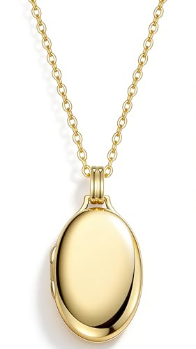 YOUFENG Love Heart Locket 14K Gold-Filled Oval Circle Rectangle Lockets that Hold Pictures Necklace for Women - color: GoldOval