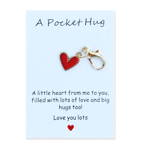 YOJO Pocket Hug Keychain, Love Keychain with Positive Affirmation Card, Emotional Support, Inspirational Gift - color: Red