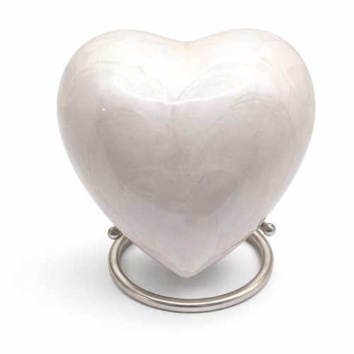 Heart Keepsake Urn for Human Ashes - High Gloss Cremation Urn with Stand and Velvet Bag, Perfect for Adults & Infants (White)