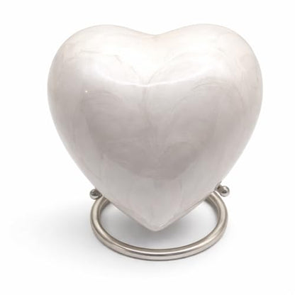 Heart Keepsake Urn for Human Ashes - High Gloss Cremation Urn with Stand and Velvet Bag, Perfect for Adults & Infants (White)