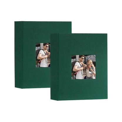 Artmag Mini Photo Album 4x6 50 Pockets 2 Pack, Linen Cover with Front Window Album Each Holds 52 Vertical Photos for Family Wedding Baby Children (Dark Green) - color: Dark Green, size: 50 Pockets/2PKS