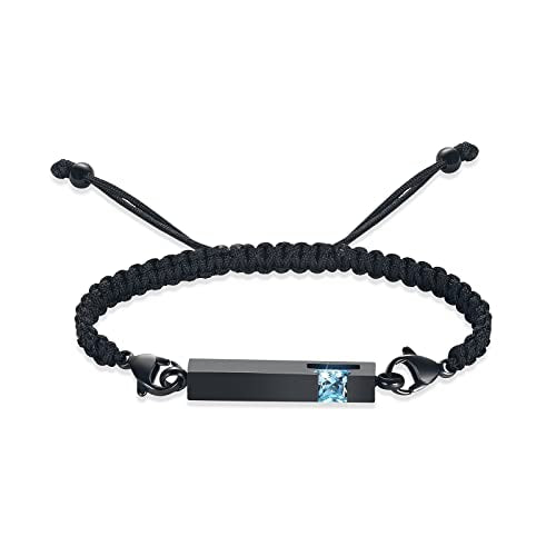 XSMZB Urn Bracelet for Ashes Stainless Steel Crystal Cube Cremation Bangle Locket Memorial Ashes Holder Keepsake for Women Men - color: Black-Light Blue
