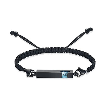 XSMZB Urn Bracelet for Ashes Stainless Steel Crystal Cube Cremation Bangle Locket Memorial Ashes Holder Keepsake for Women Men - color: Black-Light Blue