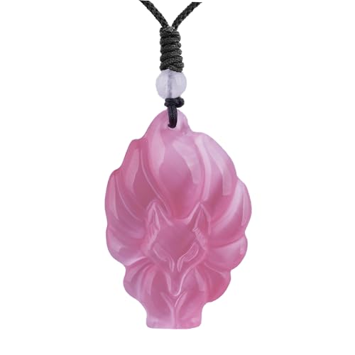 ASGIFT Black Obsidian Necklace Healing Crystal Stone Amulet Protection Pendant with Adjustable Rope Necklace Birthday Christmas Gift for Men Women - color: FoxC Pink