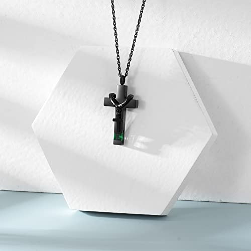shajwo Cross Urn Necklace for Ashes Birthstone Rose Flower Cremation Jewelry for Women Gilrs Keepsake Memorial Ashes Pendant - color: A-Green