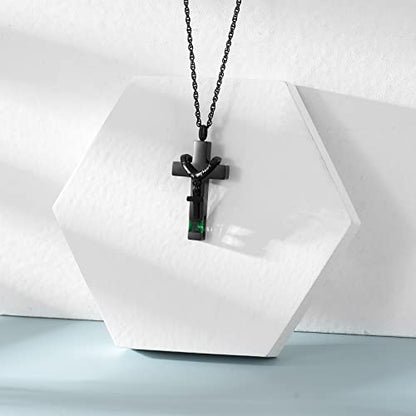 shajwo Cross Urn Necklace for Ashes Birthstone Rose Flower Cremation Jewelry for Women Gilrs Keepsake Memorial Ashes Pendant - color: A-Green
