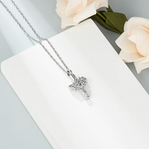 shajwo Tree of Life Cross Urn Necklace for Ashes - color: Silver