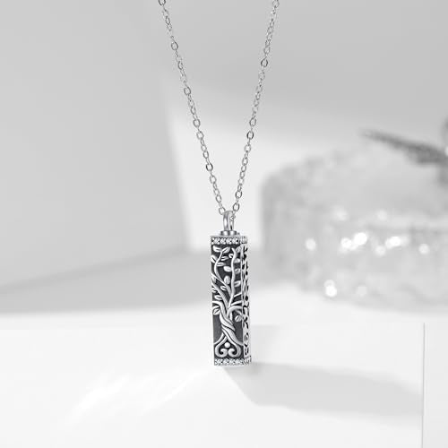 Sterling Silver Tree of Life Flower Celtic Cremation Ashes Urn Pendant Necklace for Women - color: Bar *Treelife Sty1(Zircon)