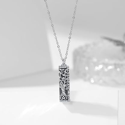 Sterling Silver Tree of Life Flower Celtic Cremation Ashes Urn Pendant Necklace for Women - color: Bar *Treelife Sty1(Zircon)
