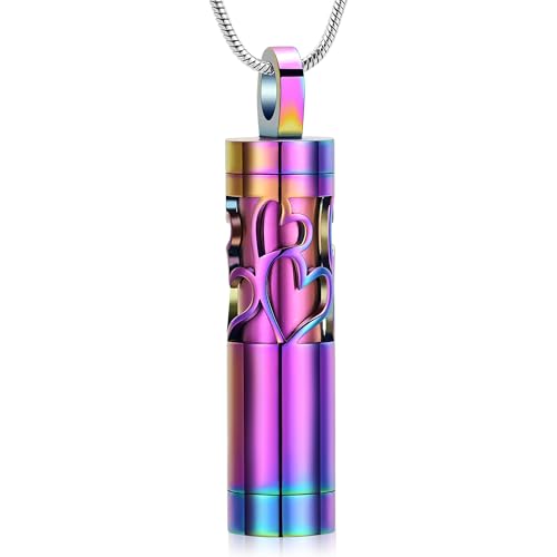 Hollow Cylinder Urn Necklace for Ashes for Women Men Vial Stainless Steel Cremation Jewelry Memorial Keepsake Locket Pendant - color: Colorful