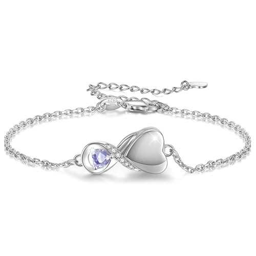 Infinity Cremation Jewelry Bracelet for Ashes for Women | S925 Sterling Silver Urn Bracelets for Human Ashes Cremation Charms - Memorial Jewelry Gifts for A Loss of Loved Ones - color: Light Purple