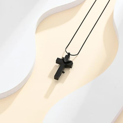 Cross Cremation Jewelry Urn Necklace for Human Ashes for Women Men Memorial Ashes Keepsake Birthstone Pendant - color: Black-Black