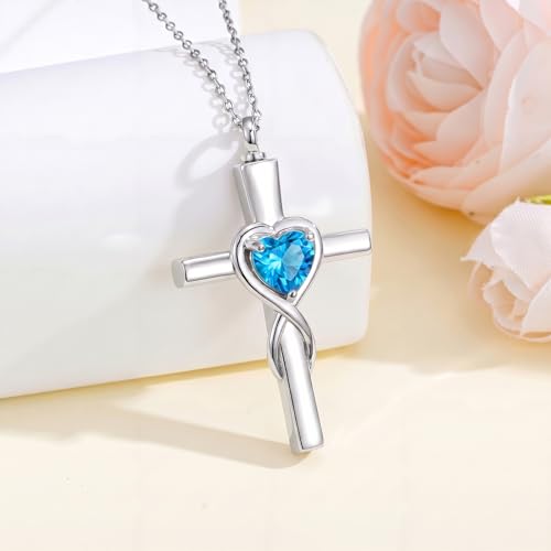 YYB Urn Necklace for Ashes Women Heart Birthstone Cross Cremation Jewelry | Memorial Keepsake Funeral Jewelry for Loved Ones (with Funnel Filler) - color: 12-Dec-Topaz