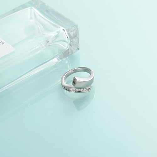 Memorial Urn Ring for Ashes Stainless Steel Cremation Jewelry for Men & Women Pet Ashes Keepsakes Holder Ring - color: Silver-9#