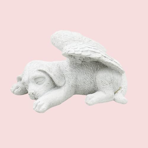 Small Dog Angel Pet Memorial Grave Marker Tribute Statue，Resin Sleeping Dog Statue with Wings for Garden,Indoor,Pet Grave Markers,and Loss of Dog Sympathy Gift - color: White