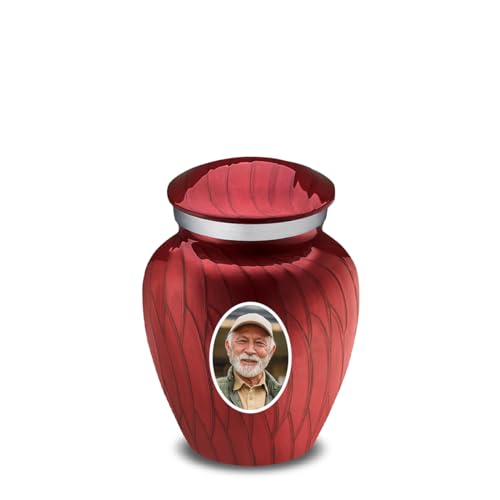 Embrace Keepsake Personalized Picture Cremation Urns for Human Ashes I Pearl Candy Red Photo Funeral Urn for Men and Women with Double Side Engraving I 3.5 lbs - color: Pearl Candy Red