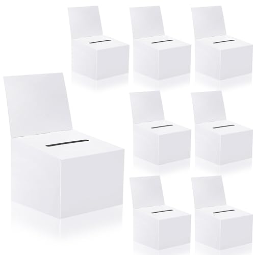 8 Pcs Raffle Boxes Cardboard Box with Slot for Ticket and Removable Header, 6.5 x 4.5 x 4.5 Inch Ballot Box Donation Box Charity Box for Collecting Business Card Voting Contest (White, 8 PCS) - color: White, size: 8 PCS