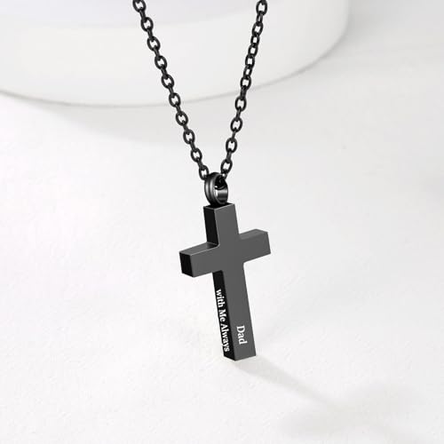 RIPFEVURN Cremation Jewelry Black Cross Urn Necklaces for Ashes for Women Men Human Ashes with Me Always Memorial Keepsake Pendant - color: 1pc-Black-Dad