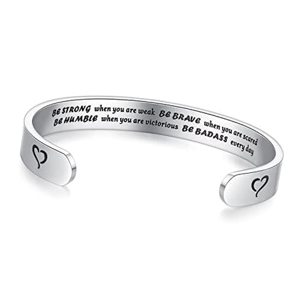 TONY & SANDY Inspirational Bracelets for Women Teen Girls Personalized Gifts for Daughter Granddaughter Mom Sister Friends Stainless Steel Engraved Cuff Birthday Easter Christmas - style: A - Be strong when you are weak be brave when you are scared be hum
