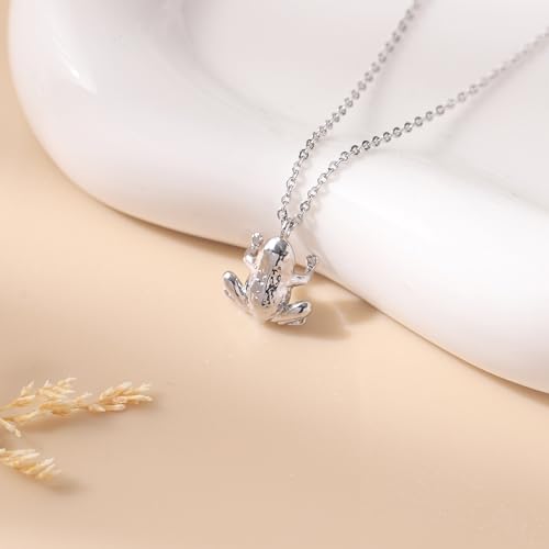 Baydurcan Pendant Necklace for Women Friends Sister Birthday Christmas Gift | Silver Evil Eye Ankh Mary Friendship Dragonfly Hummingbird Snake Turtle Pendant Necklace for Her Just Because Gifts - style: Frog
