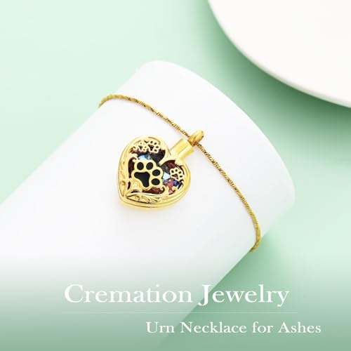 Yinplsmemory Pet Urn Necklace Pendant Jewelry for Dog Cat Memorial Crystal Heart Cremation Jewelry with Paw Print Ashes Keepsake Funeral Jewelry - color: Gold-purple