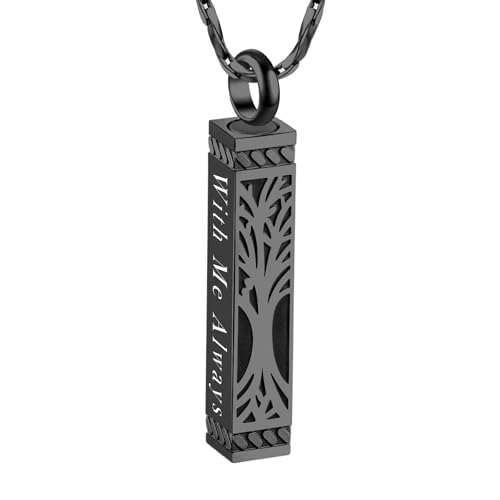 Tree of Life Urn Necklace For Ashes Memorial Bar Cremation Jewelry with Keepsake Urn Memorial Ash Jewelry For Women Men - color: Black-With Me Always