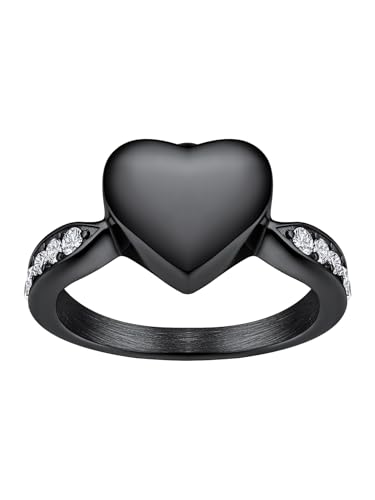 Richsteel Stainless Steel Heart/Claddagh Cremation Urn Ring for Ashes - color: 03-Black-Heart