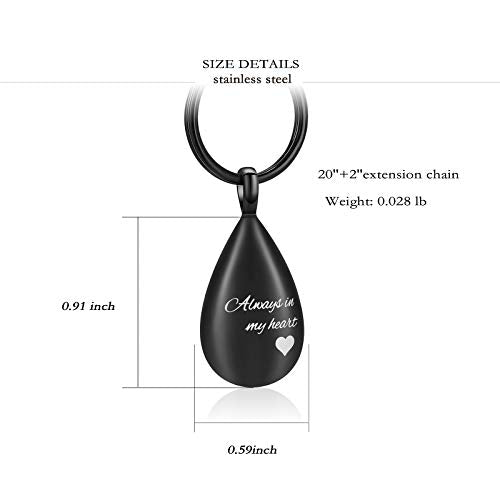 Yinplsmemory Cremation Keychain for Ashes Always In My Heart Urn Locket Cremation Jewelry Teardrop Memorial Keepsake Keychain - color: Black