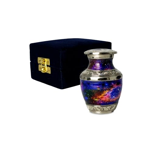 Helix Nebula Small Keepsake Urn for Human Ashes – Mini Brass Cremation Urn with Threaded Lid and Velvet Gift Box – Decorative Galaxy Memorial Keepsake - size: Small