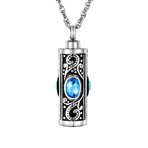 XIUDA Crystal Cremation Urn Necklace for Ashes Keepsake Stainless Steel Memorial Pendant with Flower - color: Sea Blue
