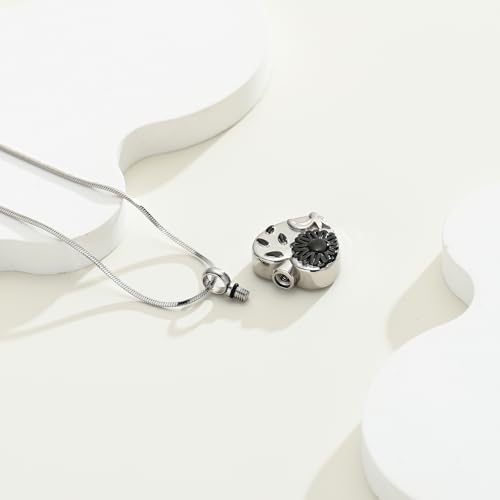 Urn Necklace for Ashes Sunflower Cross Necklace Cremation Jewelry Ashes Necklace for Human Women Pets Sunshine Pendant Keepsake Jewelry for Ashes - color: Black