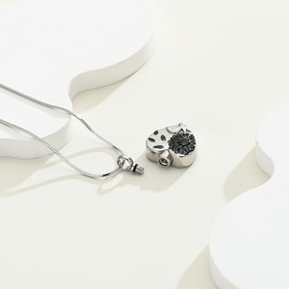 Urn Necklace for Ashes Sunflower Cross Necklace Cremation Jewelry Ashes Necklace for Human Women Pets Sunshine Pendant Keepsake Jewelry for Ashes - color: Black