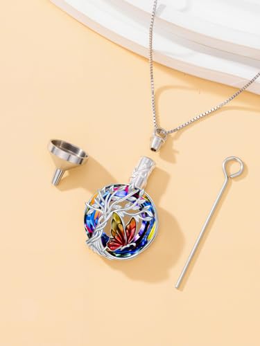 TOUPOP Butterfly Necklace for Women 925 Sterling Silver Tree of Life Butterflies Dragonfly Hummingbird Pendant Necklaces Crystal Jewelry Anniversary Christmas Birthday Gift for Her - color: Butterfly Red - Urn