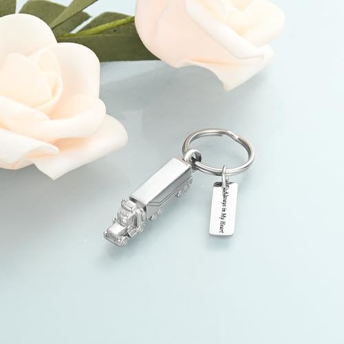 Imrsanl 18 Wheeler Semi Truck Urn Keychain for Ashes for Men Women Memorial Pendant Key Ring Cremation Jewelry Keepsake - color: Customize