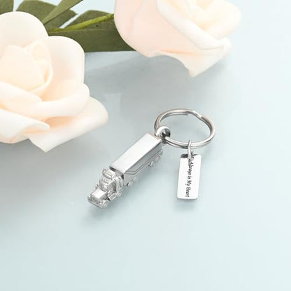 Imrsanl 18 Wheeler Semi Truck Urn Keychain for Ashes for Men Women Memorial Pendant Key Ring Cremation Jewelry Keepsake - color: Customize
