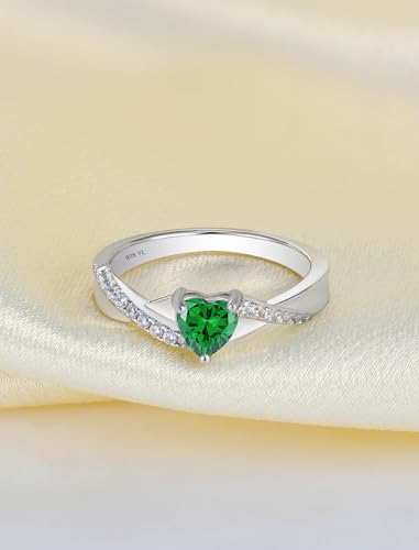 YL 925 Sterling Silver Engagement Rings 5MM Heart Cut Birthstone Infinity Ring for Women-size5 - color: 05-emerald-May