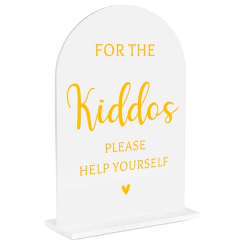 Wedding Sign，For The Kiddos Wedding Sign, Weddings Supplies 5x7 Inch, Kids Wedding Activities Acrylic Plaque, Please Help Yourself Sign, Wedding Signs for Ceremony And Reception decorative-signs43 - color: GoldKiddos