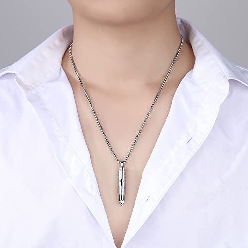 Mens Urn Necklace For Ashes Bullet Shape Cross Cremation Urn Jewelry - color: Silver Tone